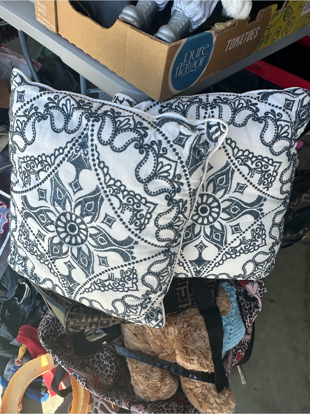 White and Blue Decorative Throw Pillow Pair - Unbranded